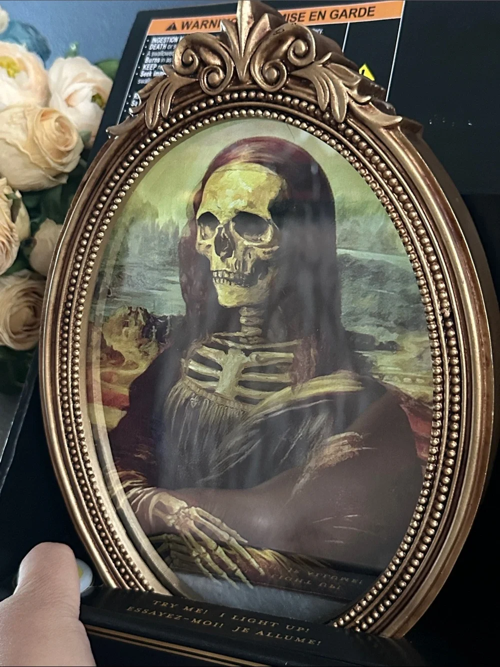 Halloween Monalisa Gold Ornate Oval Mirror - Classic Decorative LED Accent